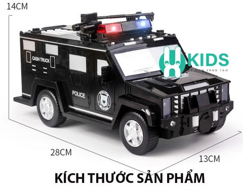 Két sắt tiết kiệm hình xe ô tô cảnh sát trẻ em có nhạc mở khoá bằng mật mã, dấu vân tay thông minh