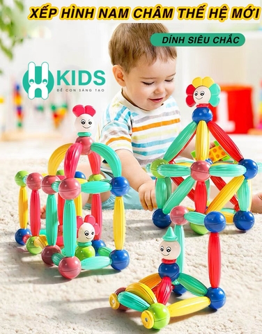 Đồ chơi xếp hình nam châm hình khối thế hệ mới, lắp ráp thông minh thành hình người