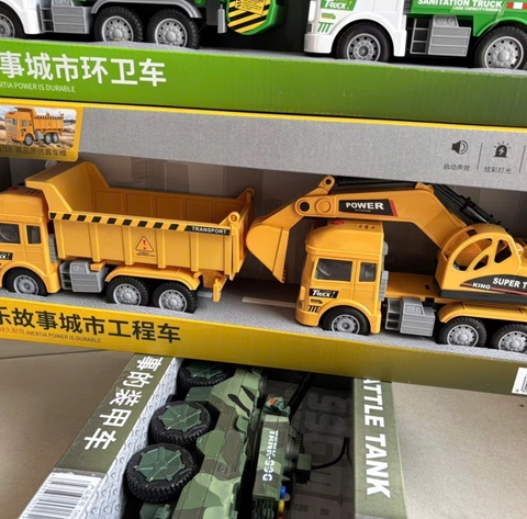 Set Xe Ben Và Xe Xúc Vàng Chạy Pin Có Đèn Nhạc Cho Bé Tỉ Lệ 1:18 – Mã 6884