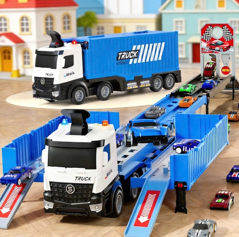 Xe Container Biến Hình Đường Đua Chủ Đề Cảnh Sát Kèm 6 Xe Mini – Mã SJ706C-1