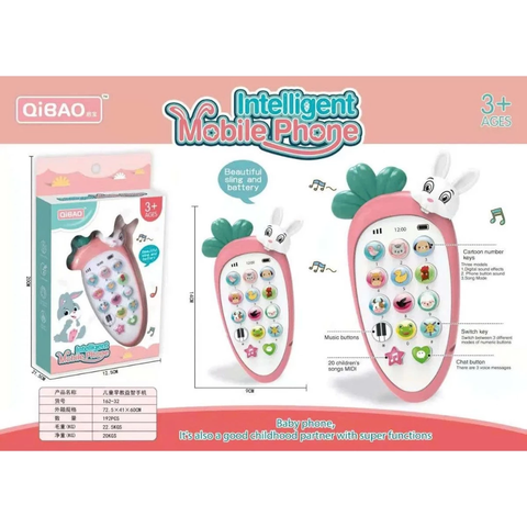 Điện Thoại Đồ Chơi Hình Cà Rốt Có Nhạc Cho Bé – 12 Phím Con Vật – Mã 162-32