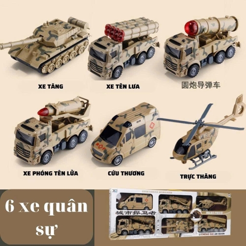 Bộ 6 Xe Quân Sự Mô Hình Cho Bé – Mã XLQ-6T