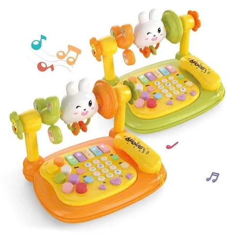 Điện Thoại Thỏ Để Bàn, Đồ Chơi Đa Năng Có Đàn Piano Đèn Nhạc Cho Bé