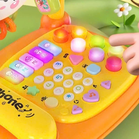 Điện Thoại Thỏ Để Bàn, Đồ Chơi Đa Năng Có Đàn Piano Đèn Nhạc Cho Bé