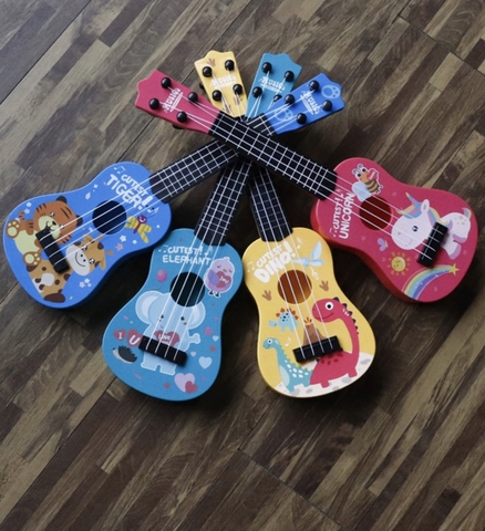 Đàn guitar mini cho bé, đàn ukulele cho trẻ em học tập âm nhạc có hộp đẹp tiếng anh