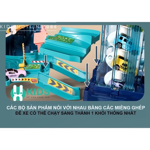 Full Bộ Đồ Chơi Đường Đua Khủng Long Siêu Tốc Kết Hợp Garage 5 Tầng Cho bé