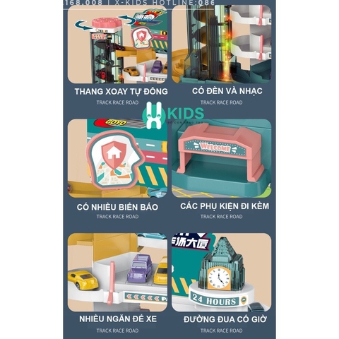 Full Bộ Đồ Chơi Đường Đua Khủng Long Siêu Tốc Kết Hợp Garage 5 Tầng Cho bé