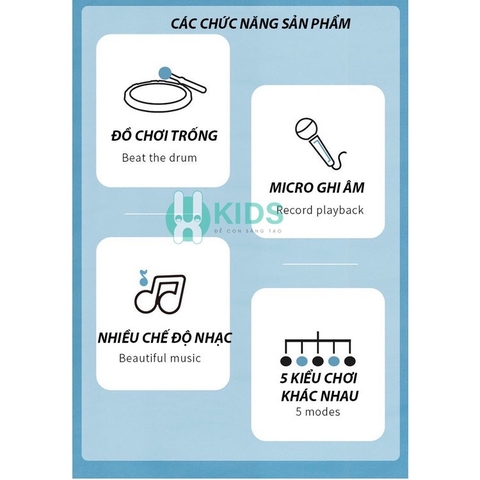 Bộ đồ chơi trống Jazz Drum kết hợp bàn nhạc cụ nhiều chế độ có sẵn micro ghi âm cho bé (kèm ghế ngồi)