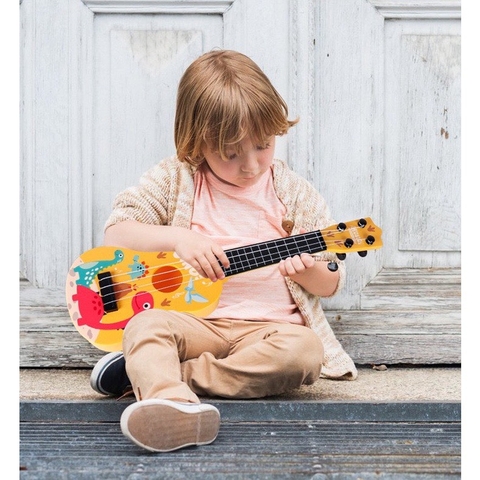 Đàn guitar mini cho bé, đàn ukulele cho trẻ em học tập âm nhạc có hộp đẹp tiếng anh