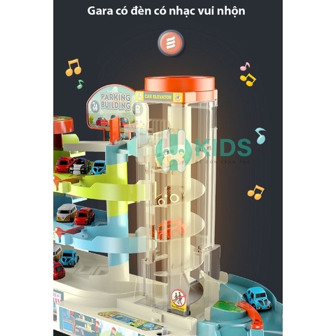 Đồ chơi đường đua ô tô kết hợp garage đỗ xe ô tô 3 tầng