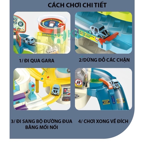 Đồ chơi đường đua ô tô kết hợp garage đỗ xe ô tô 3 tầng