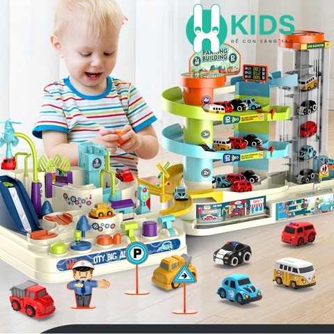 Đồ chơi đường đua ô tô kết hợp garage đỗ xe ô tô 3 tầng