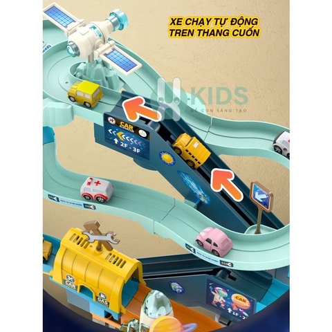 Đồ chơi đường đua vũ trụ, đĩa bay, trạm radar có đèn, nhạc