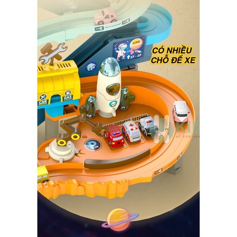 Đồ chơi đường đua vũ trụ, đĩa bay, trạm radar có đèn, nhạc