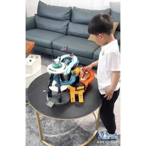 Đồ chơi đường đua vũ trụ, đĩa bay, trạm radar có đèn, nhạc