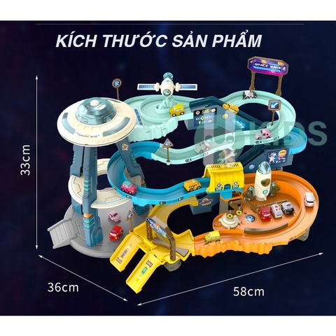 Đồ chơi đường đua vũ trụ, đĩa bay, trạm radar có đèn, nhạc
