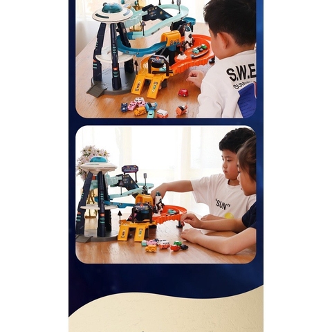 Đồ chơi đường đua vũ trụ, đĩa bay, trạm radar có đèn, nhạc