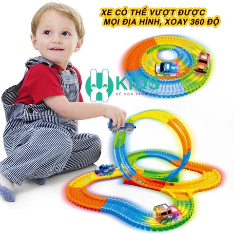 Đồ chơi đường đua xe ô tô lộn ngược 360 độ với đường ray phát quang trong tối