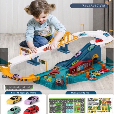 Đồ chơi đường ray ô tô chạy tự động, lắp ráp đường cao tốc cỡ lớn
