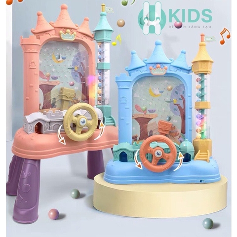 Đồ chơi giải trí pinball máy bắt bóng hình lâu đài kèm vô lăng ô tô có đèn có nhạc vui nhộn cho bé