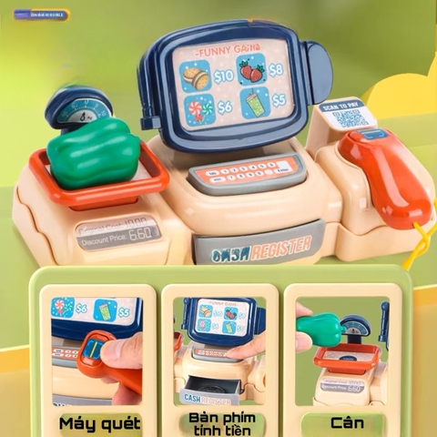 Đồ chơi siêu thị bán hàng mini quầy thức ăn nhanh kèm máy tính tiền có hiệu ứng đèn nhạc vui nhộn cho bé