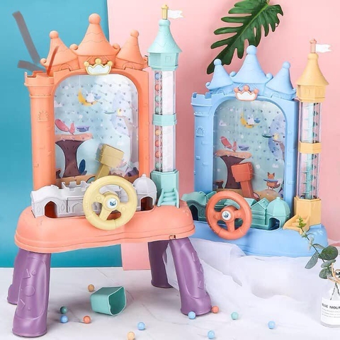 Đồ chơi giải trí pinball máy bắt bóng hình lâu đài kèm vô lăng ô tô có đèn có nhạc vui nhộn cho bé
