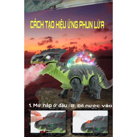 Đồ chơi mô hình khủng long cỡ lớn biết đi người phát sáng có nhạc và phun lửa cực kì thú vị cho bé