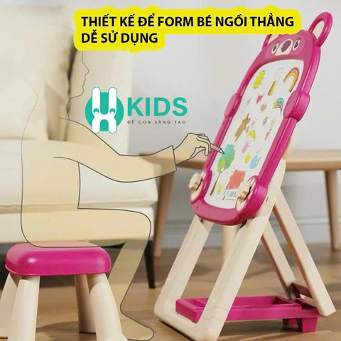 Bảng vẽ sáng tạo đa năng 2 mặt kèm ghế có thể thay đổi chiều cao, gấp gọn tiện lợi, đủ bộ bút tô màu hình gấu cho bé