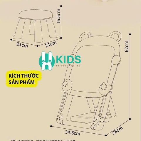Bảng vẽ sáng tạo đa năng 2 mặt kèm ghế có thể thay đổi chiều cao, gấp gọn tiện lợi, đủ bộ bút tô màu hình gấu cho bé