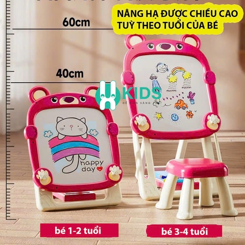 Bảng vẽ sáng tạo đa năng 2 mặt kèm ghế có thể thay đổi chiều cao, gấp gọn tiện lợi, đủ bộ bút tô màu hình gấu cho bé