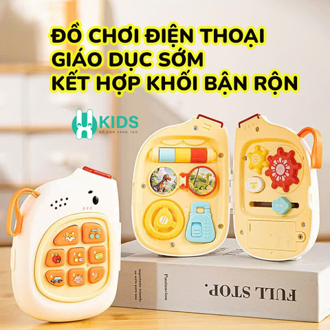 Đồ chơi điện thoại giáo dục sớm đa chức năng nhiều loại âm thanh có bảng bận rộn hình chú voi phát triển trí tuệ cho bé