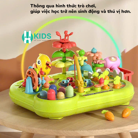 Bàn đồ chơi giáo dục sớm Montessori đa chức năng 6in1 cỡ lớn có câu cá, đập chuột giúp trẻ phát triển toàn diện kỹ năng
