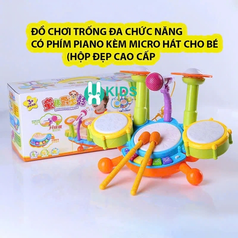 Đồ chơi trống Jazz Drum cỡ lớn có đèn phím đàn piano đa năng kèm micro hát giáo dục âm nhạc sớm cho bé từ 6 tháng tuổi