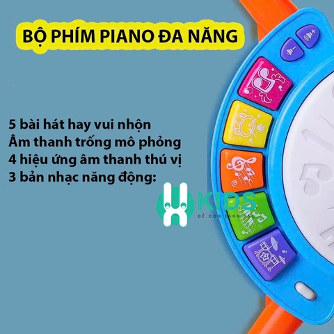 Đồ chơi trống Jazz Drum cỡ lớn có đèn phím đàn piano đa năng kèm micro hát giáo dục âm nhạc sớm cho bé từ 6 tháng tuổi