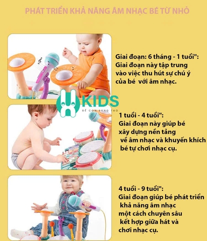 Đồ chơi trống Jazz Drum cỡ lớn có đèn phím đàn piano đa năng kèm micro hát giáo dục âm nhạc sớm cho bé từ 6 tháng tuổi