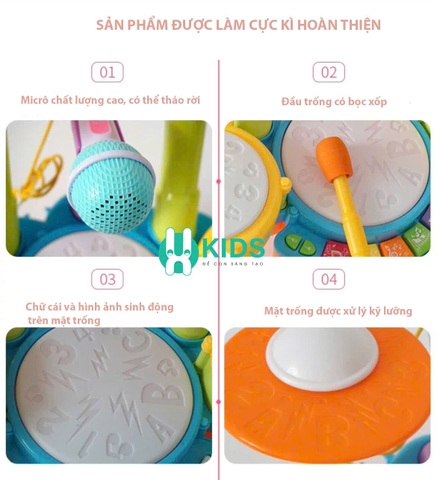 Đồ chơi trống Jazz Drum cỡ lớn có đèn phím đàn piano đa năng kèm micro hát giáo dục âm nhạc sớm cho bé từ 6 tháng tuổi