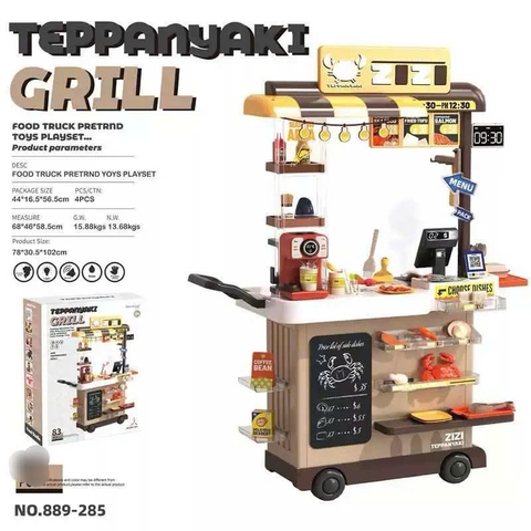 Đồ chơi nhà hàng đồ nướng gà rán quầy ăn nhanh X KID cao 102cm kèm hiệu ứng đổi màu đồ ăn, vòi nước khói, máy tính tiền