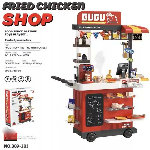 Đồ chơi nhà hàng đồ nướng gà rán quầy ăn nhanh X KID cao 102cm kèm hiệu ứng đổi màu đồ ăn, vòi nước khói, máy tính tiền