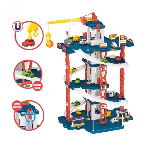 Đồ Chơi Bãi Đỗ Xe 3 Tầng Cho Bé Kèm 3 Xe – Đường Ray Ô Tô City Parking Có Cần Cẩu, Lắp Ráp DIY