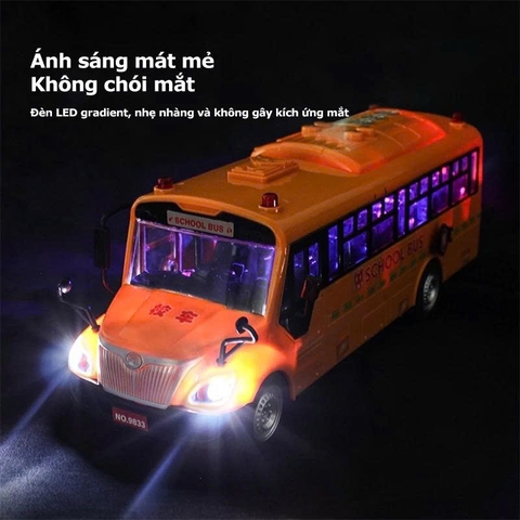 Xe Buýt Đồ Chơi Cho Bé Có Đèn LED Âm Thanh – Mô Hình Xe Bus Trường Học Mở Cửa, Kích Thước Lớn 30cm
