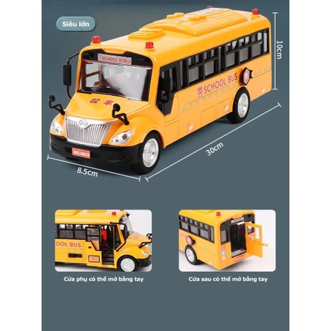 Xe Buýt Đồ Chơi Cho Bé Có Đèn LED Âm Thanh – Mô Hình Xe Bus Trường Học Mở Cửa, Kích Thước Lớn 30cm
