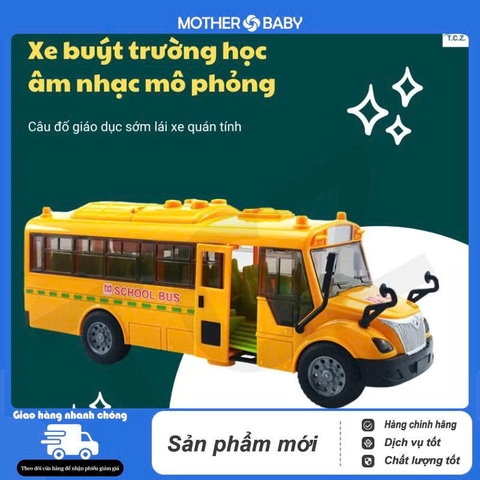 Xe Buýt Đồ Chơi Cho Bé Có Đèn LED Âm Thanh – Mô Hình Xe Bus Trường Học Mở Cửa, Kích Thước Lớn 30cm