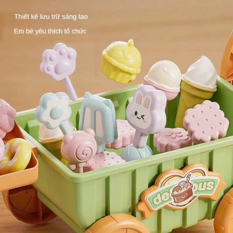 Đồ Chơi Xe Đẩy Bán Kem Cho Bé Có Đèn Nhạc – Set Quầy Kem Mini Kèm Phụ Kiện, Nhập Vai Bán Hàng