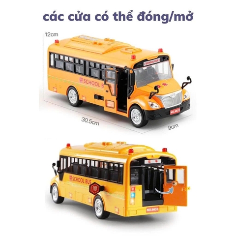 Xe Buýt Đồ Chơi Cho Bé Có Đèn LED Âm Thanh – Mô Hình Xe Bus Trường Học Mở Cửa, Kích Thước Lớn 30cm