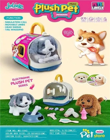 Thú cưng đồ chơi biết đi phát âm thanh kèm chuồng xách tay mini – thú bông điện tử đáng yêu cho bé