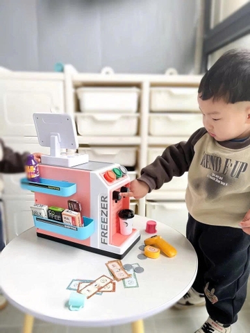 Bộ đồ chơi siêu thị mini cho bé kèm máy quét tính tiền 46 chi tiết – quầy bán hàng mô phỏng có đèn âm thanh