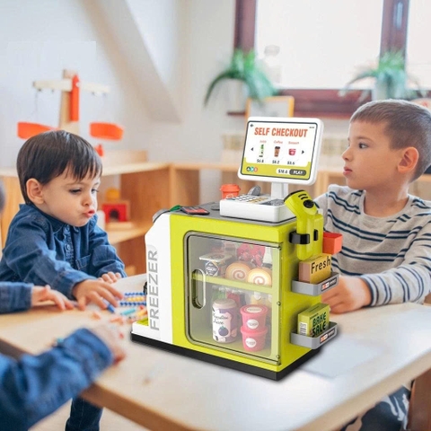 Bộ đồ chơi siêu thị mini cho bé kèm máy quét tính tiền 46 chi tiết – quầy bán hàng mô phỏng có đèn âm thanh