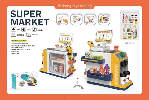 Bộ đồ chơi siêu thị mini cho bé kèm máy quét tính tiền 46 chi tiết – quầy bán hàng mô phỏng có đèn âm thanh