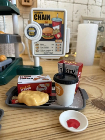 Quầy tính tiền đồ ăn nhanh cho bé 71 chi tiết – bộ đồ chơi bán hàng hamburger khoai tây chiên siêu thật