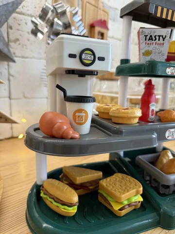 Quầy tính tiền đồ ăn nhanh cho bé 71 chi tiết – bộ đồ chơi bán hàng hamburger khoai tây chiên siêu thật